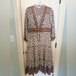 Veronica Beard Brown and Cream Long Sleeve Dress